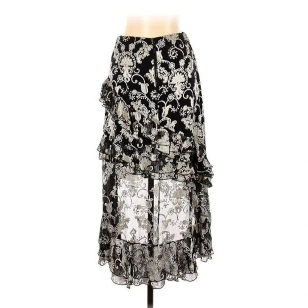 Alice + Olivia Womens Sasha Asymmetric Tiered Ruffled Skirt Gray Floral 10